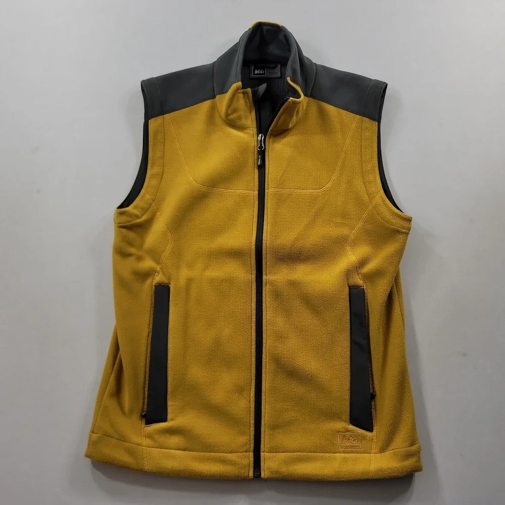 REI Fleece Vest Mens Small Yellow Gold Coop Hike Base Layer Full Zip‎